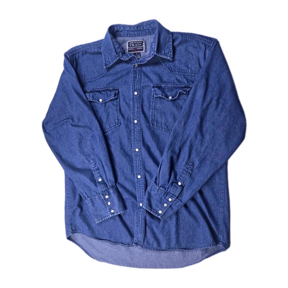 Merrill & Forbes Outfitters Denim Trail - Blue Pearl Snap Button Up Shirt - Sz L
